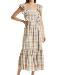 Madewell Plaid Ruffle Sleeve Tiered Midi Sundress